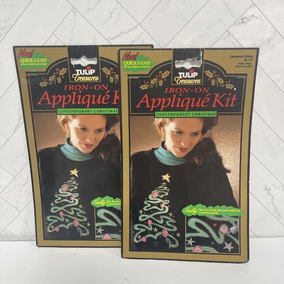 Lot Of 4 Vintage Tulip Treasures Iron On Applique Kit 90s Ugly Christmas Sweater - Picture 4 of 6